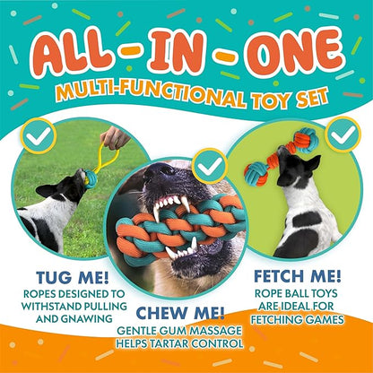Tough Dog Rope Toys 6 PCS for Aggressive Chewers, Nearly Indestructible Chew Toy, Indoor Outdoor Play for Medium Large Breeds Teething Training