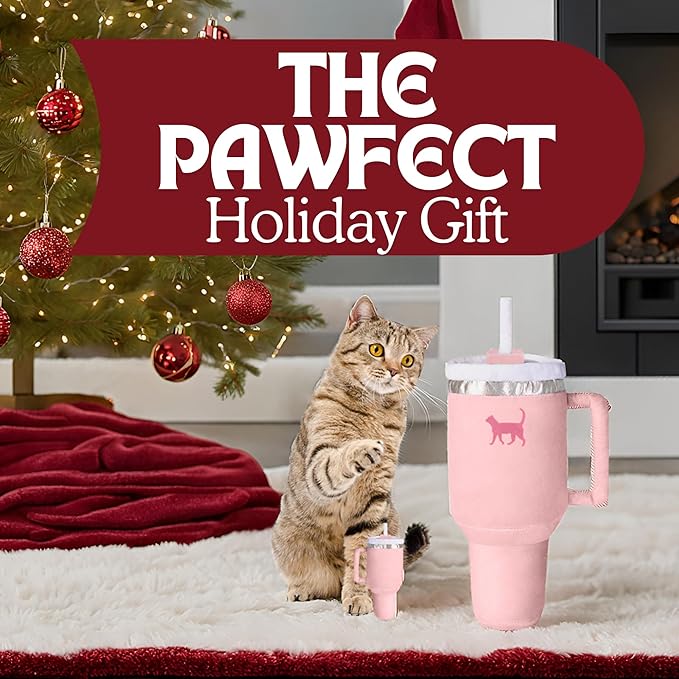 Kitty Cup Catnip Toy - Easter & Birthday Cat Gift Toy with Catnip & Crinkle, Funny Gift for Girl Indoor Kitten (Pink Peach Dust)