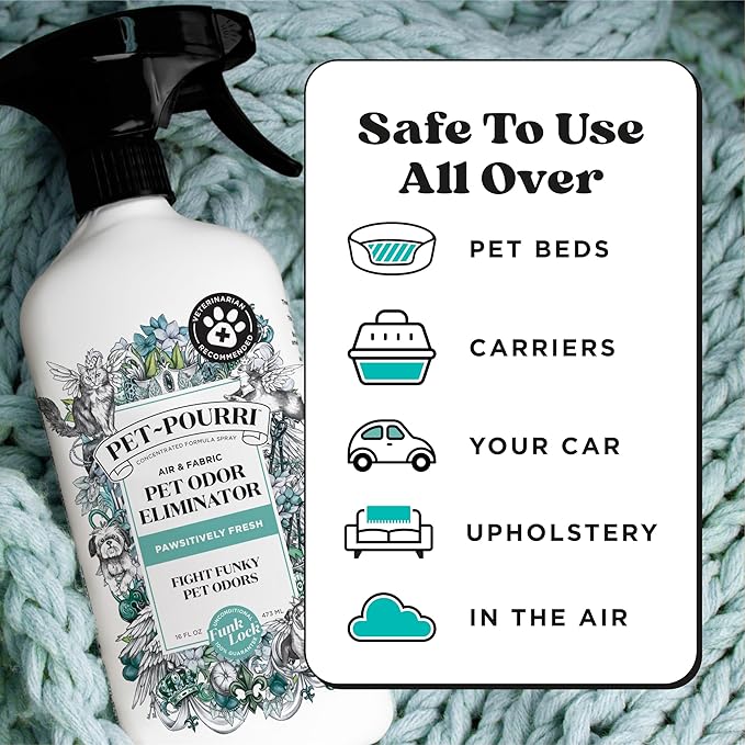 Pet-Pourri Pet Odor Air + Fabric Odor Freshener Spray, Pawsitively Fresh, 16 Fl Oz (Pack of 2)
