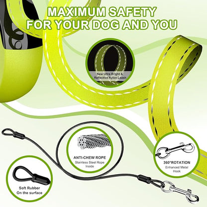 Upgraded Retractable Dog Leash 16.4ft' - Heavy Duty Reflective Retractable Leash with Anti-Slip Soft Grip - Detachable Poop Bag and Chew Proof Cable Included Small Medium Large Dogs up to 110 lbs