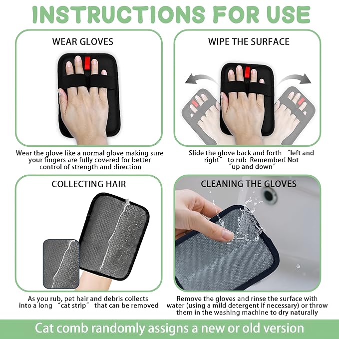 1 PCS Pet Hair Removal Glove w/ 2PCS Pet Combs,Electrostatic Gloves for Cats&Dogs Flea Comb,Dog Comb,Cat Comb,Brush for Shedding,Reusable Animal Fur Removal Tool for Couch,Furniture,Carpet,Curtain