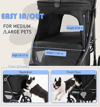 Dog Stroller for Medium Large Dogs up to 66lbs,Pet Stroller for 2 Small Dogs with Adjustable Handle & Canopy, Foldable,Storage Organizer