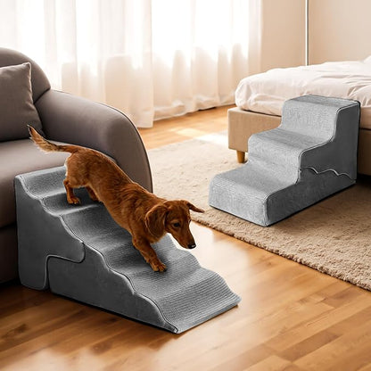 Mestuel Dog Stairs for Small Dogs Cats, Small Pet Stairs Steps, Foam 3-Tier Pet Stairs Steps for Couch Sofa, Dog Ramp Ladder Indoor with Nonslip Bottom &Washable Cover, Beige