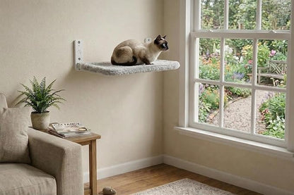 Cat Wall Bed with Ultra-Soft Plush Cover, Foldable Cat Wall Hammock, Shelf Bed with 40 lb Metal Support, Removable Washable Hammock, Hardware for Drywall, Stud & Concrete