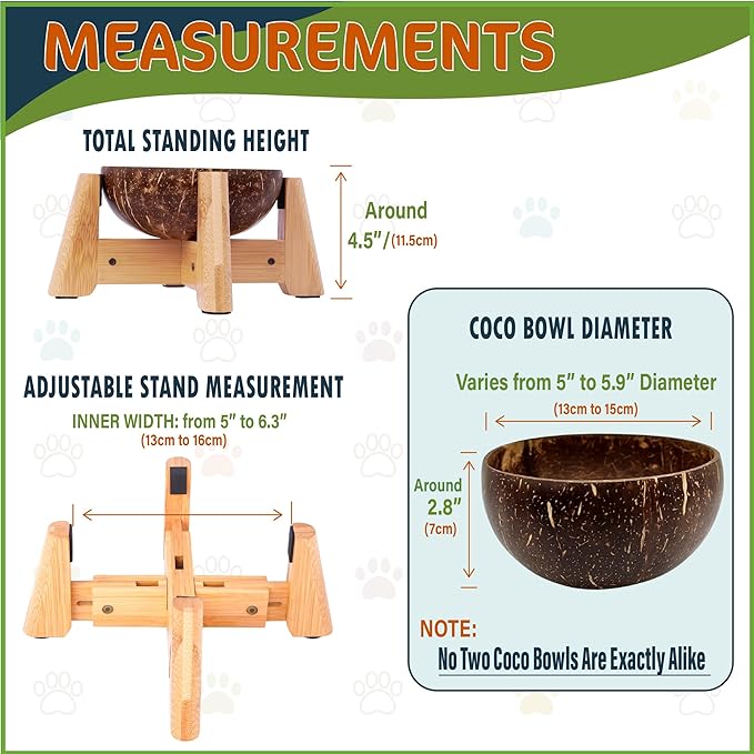 Raised Dog Bowl for Small Dogs - Elevated Natural Coconut Shell Bowl with Wood Stand - Around 20-oz Capacity - Suitable of Wet and Dry Dog Foods