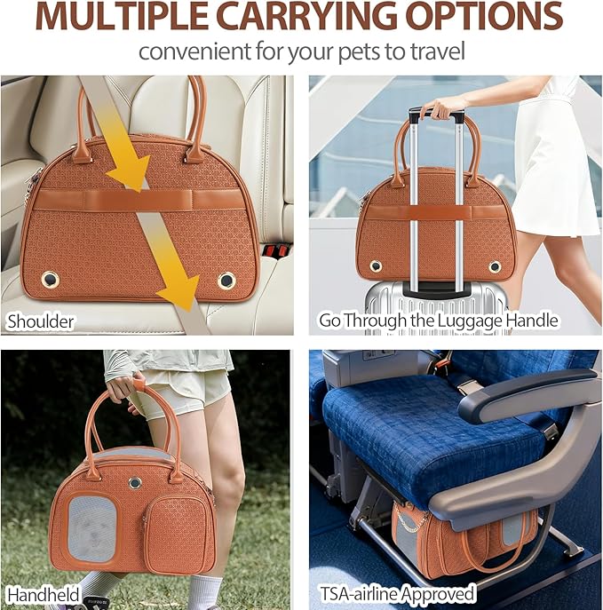 Dog Purse Carrier for Small Dogs, Airline Approved Pet Carrier Purse with Mesh Windows, Soft-Sided Travel Bag for 5–9 lbs Puppy & Cats, Lightweight Tote for Travel & Daily Outings
