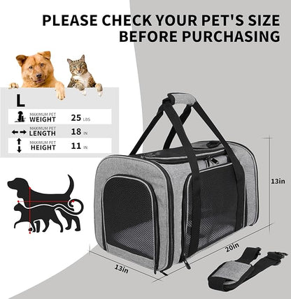 Carriers Soft-Sided Pet Carrier Case for Small Medium Cats Dogs Puppy Under 15 lbs,Airline Approved Cat Carrier with 4 Ventilated Windows (Medium,Grey&Black)