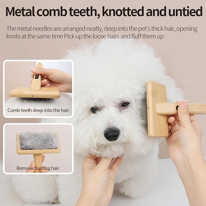 Removes Loose Fur & Tangles Fast | Dog & Cat Slicker Brush | Bamboo Deshedding Tool for All Coat Types | Gentle & Eco-Friendly Grooming