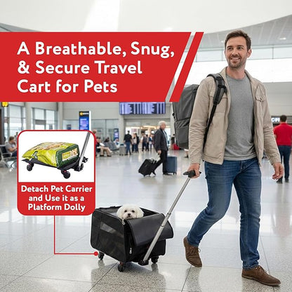 dbest products Rolling Pet Carrier with Wheels Airline Approved - TSA Dog Cat Carrier for Airplane Travel - Wheeled Pet Carrier 18x12x20 for Pets up to 24lbs - Collapsible Travel Bag