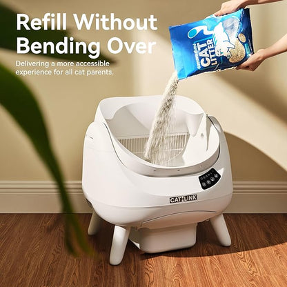 CATLINK Self Cleaning Cat Litter Box Open-X, 5G & 2.4G WiFi, Safe Anti-Pinch Automatic Litter Box Open Top, AI Waste Analysis Health Monitor, App, Odor Free - Grey/Large Kit (Multi-Cat Household)