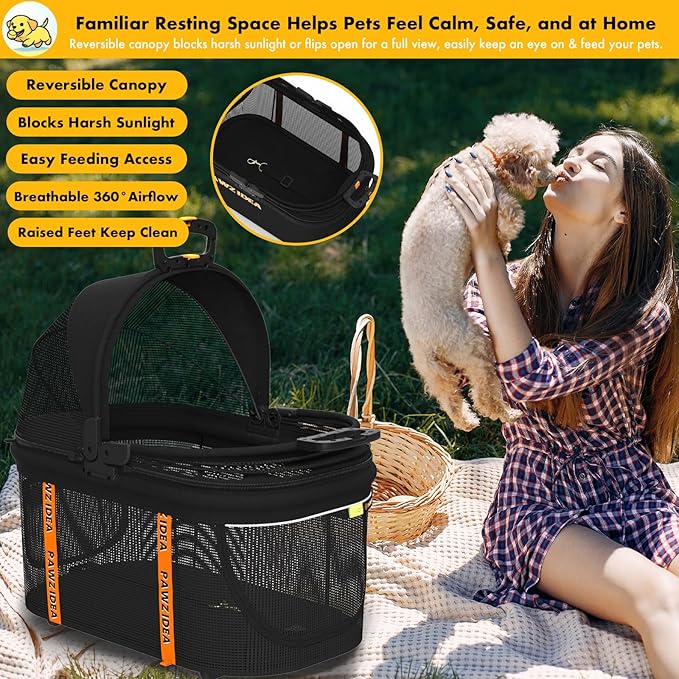 PAWZIDEA Portable Small Dog Crate for Car Travel up to 33lb, Enclosed Dog Car Seat Soft-Sided, Escape-Proof Reversible No-Zip Canopy, Foldable Pet Carrier Seatbelt for Small Medium Puppy & Cats Kennel