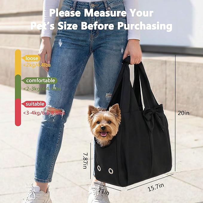 Dog Purse Carrier for Small Dogs, Soft Dog Tote Bag Carrier with 4 Large Pockets, No Collapse, Lightweight, Smart Zipper Lock, Comfortable Puppy Cats Rabbit Carrier for Travel, Outdoor(Black)