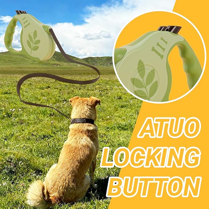 Retractable Dog Leash with Non-Slip Handle, 16 FT Automatic Telescopic Tractor with Atuo Locking Botton，Durable Pet Tape for Small and Medium-Sized Dogs Green