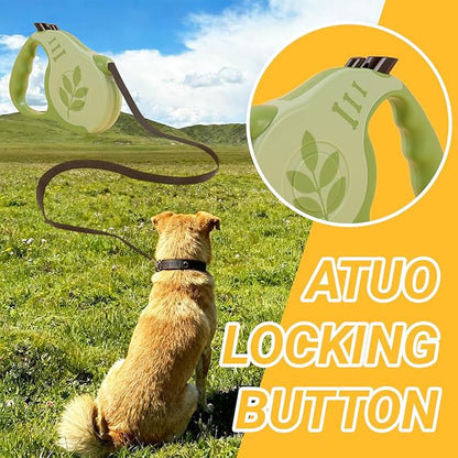 Retractable Dog Leash with Non-Slip Handle, 10 FT Automatic Telescopic Tractor with Atuo Locking Botton，Durable Pet Tape for Small and Medium-Sized Dogs Green
