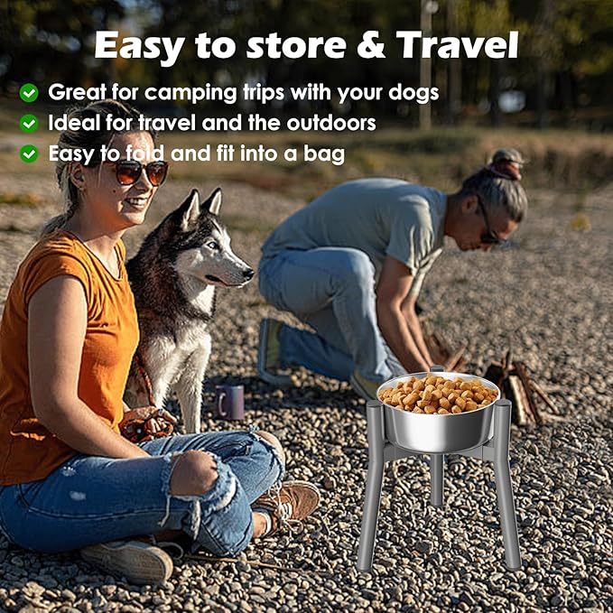 SHAINFUN Raised Dog Bowl Stand for Large Dogs with Tray, Adjustable Width 7 to 10.6", Elevated Tall Food Water Stand,Grey (Bowl Not Included)