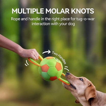 ALL FOR PAWS Dog Ball with Handles, Dog Toy with Squeaker, Interactive Tug of War Ball Toy for Small and Medium Dogs, 12.6 x 5.9 x 5.9 Inch