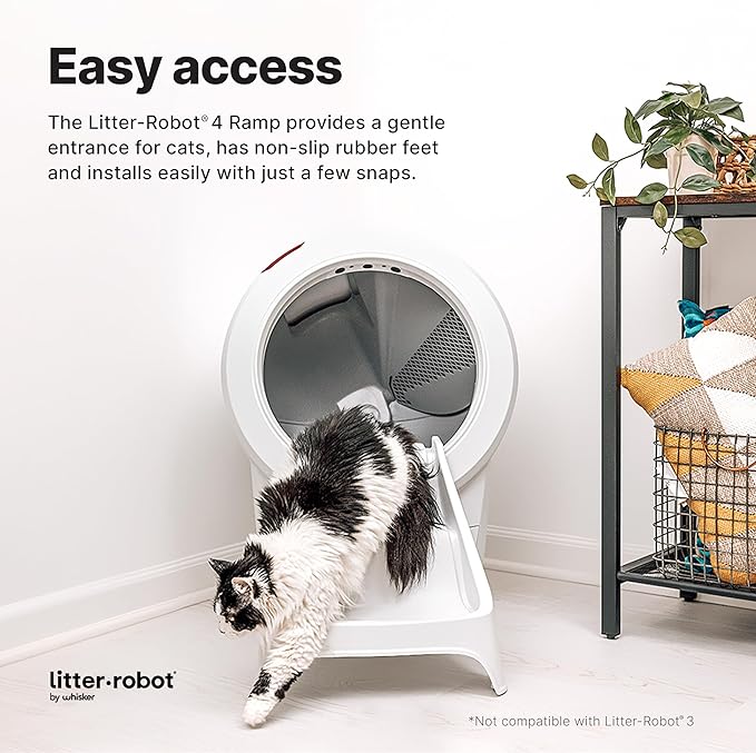 Litter-Litter-Robot 4 Ramp by Whisker, White - Cat Ramp for Litter Box, Custom Fit for Litter-Robot 4, Non-Slip Rubber Feet, Suitable for Small & Elderly Cats, Made in the USA