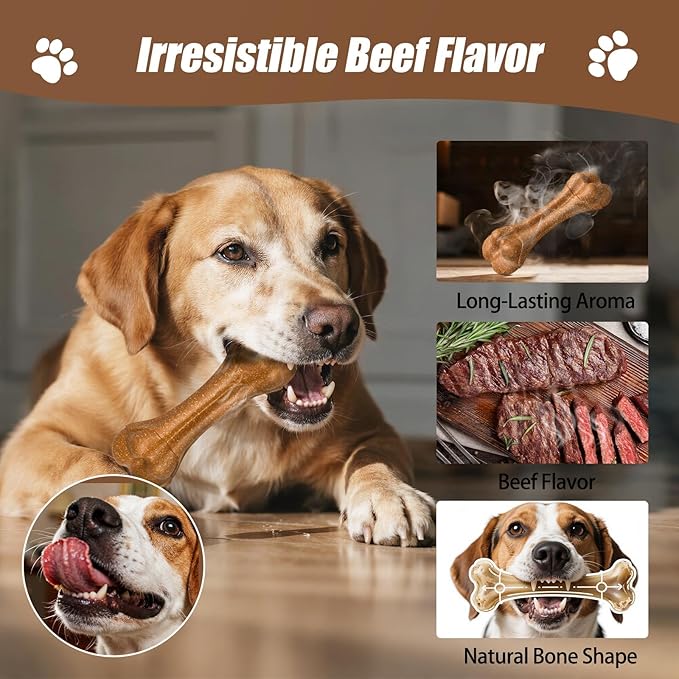 SCHITEC Dog Bone Chew Toy for Medium & Large Dogs, Beef Flavor Teething Toy, Durable Dog Toy for Aggressive Chewers, Teeth Cleaning, 1Pc