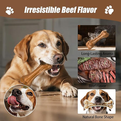 SCHITEC Dog Bone Chew Toy for Medium & Large Dogs, Beef Flavor Teething Toy, Durable Dog Toy for Aggressive Chewers, Teeth Cleaning, 1Pc