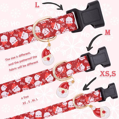 Faygarsle Red Dog Collar Christmas Design Santa Claus Pattern for Small Medium Large Dogs Collar Cute Stylish Girl Boy Christmas Dog Collar L