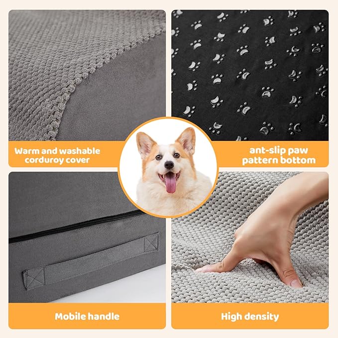A.FATI 3-in-1 Dog Stairs for High Bed 30-36 Inches, 30D High Density Foam Pet Steps with, Non-Slip Dog Ramp for Small/Old/Short-Legged Dogs, Detachable Cover