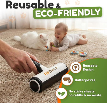 FurClean Pet Hair Removal Roller - Electrostatic Absorption Reusable Lint Rollers for Pet Hair - Cleaning Tool for Furniture, Couch and Carpet - Large Storage Compartment with Easy Disposal