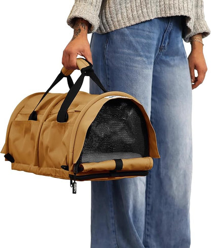 SturdiBag Pro 3.0 Pet Travel Carrier for Cats and Dogs – Soft-Sided with Safety Clips and Seatbelt Straps for Airplane or Car Travel | Small, Earthy Tan