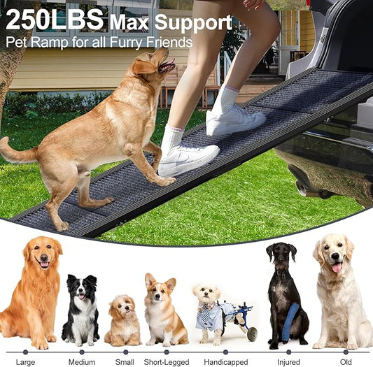 Dog Ramp for Car 63" Long & 17.3" Wide Portable Dog Ramps for Large Dogs with Non-Slip Rug Surface Dog Car Ramp for SUV Car & Truck, Folding Dog Ramp Up to 250LBS