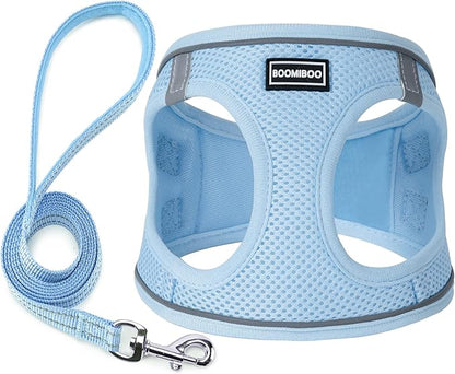 Dog Harness with Leash Set, No Pull Adjustable Reflective Step-in Puppy Pet Vest Harnesses for Small Medium Large Dogs and Cats,Sky Blue M