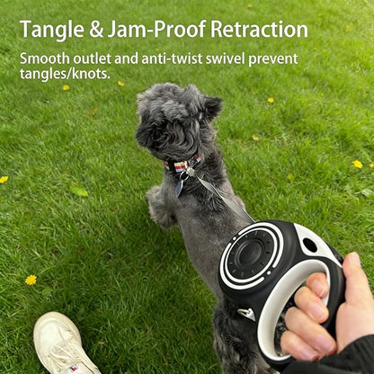 Retractable Dog Leash for Medium & Large Dogs up to 80 lbs, One-Handed Brake, 180kg Strong Nylon Tape, Tangle Free, Anti-Slip Handle (M & L Size) (Black Grey, L-5M)