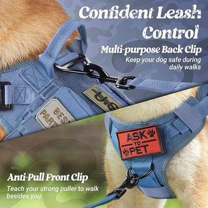 rabbitgoo Tactical Dog Harness for Large, Heavy Duty Pet Harness with Handle, No-Pull Service Vest Large Breed, Adjustable Military Dog Vest for Training Hunting Walking, Blue, XL