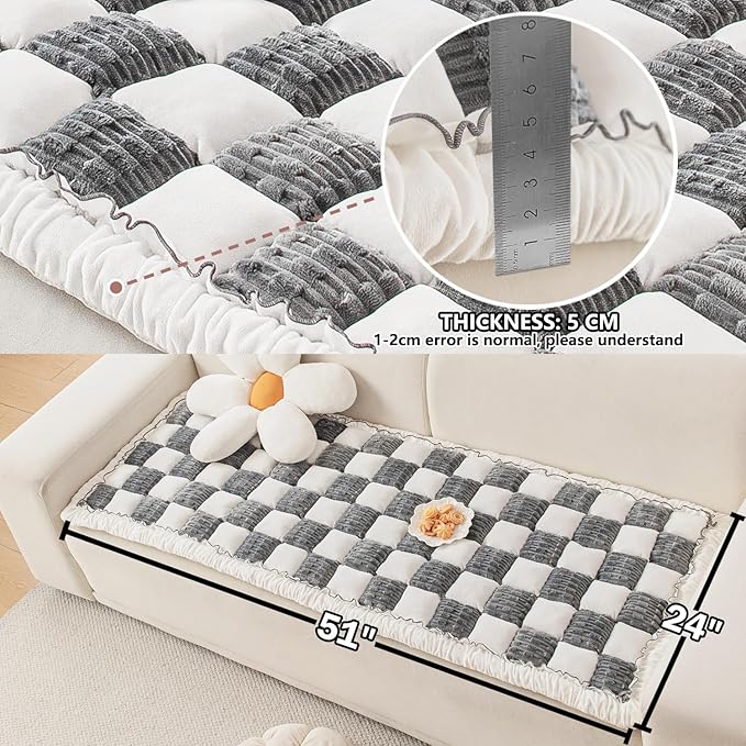 Dog Bed Mat for Car Backseat Extender, Non-Slip Plaid Pet Bed Mat for Car Back Seat Protector Cover, Furry Dog Couch Cover, Flannel Travel Dogs Mat for Cars, SUVs, Sedans. (51" x 24") (Grey, M)