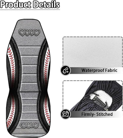 Love Heart Car Seat Covers Baseball Print Universal Bucket Seat Cover Waterproof Anti-Slip Automotive Accessories Suitable for Cars, SUV and Trucks