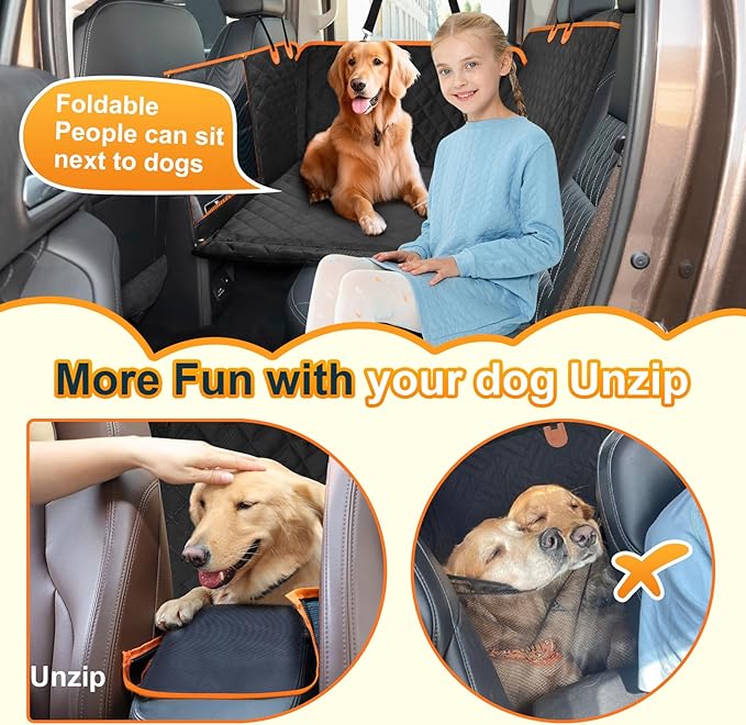 Back Seat Extender, Dog Car Seat Cover Detachable Hard Bottom-Supports 300lb, Waterproof Dog Hammock for Car Travel Camping Bed, Foldable Backseat Pet Protector in Car Truck SUV PET-SEAT2308