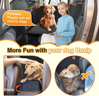 Back Seat Extender, Dog Car Seat Cover Detachable Hard Bottom-Supports 300lb, Waterproof Dog Hammock for Car Travel Camping Bed, Foldable Backseat Pet Protector in Car Truck SUV PET-SEAT2308