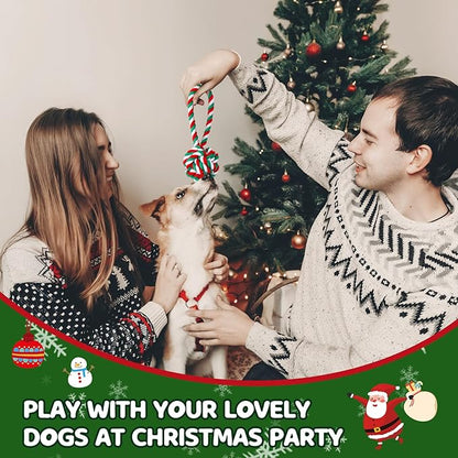 Zubebe 16 Pieces Christmas Dog Rope Toys Christmas Dog Chewing Toys Classic Interactive Toys for Christmas Large Medium Dogs Chewing Teething Cleaning and Training