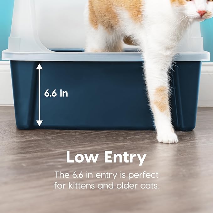 IRIS USA XX-Large Open Top Cat Litter Box with High Sided Walls Tall Scatter Shield Scoop Included Easy Clean Plastic Pan for Big Cats Kittens Multi-Cat Households 30"L x 20"W x 14"H Navy