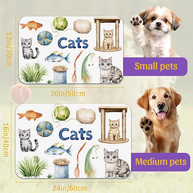 Cat Fun Pet Feeding Mat, Absorbent Bowl Pad for Dogs and Cats, Fast Dry, Non-Slip Back, Indoor Use – 16x24 Inch