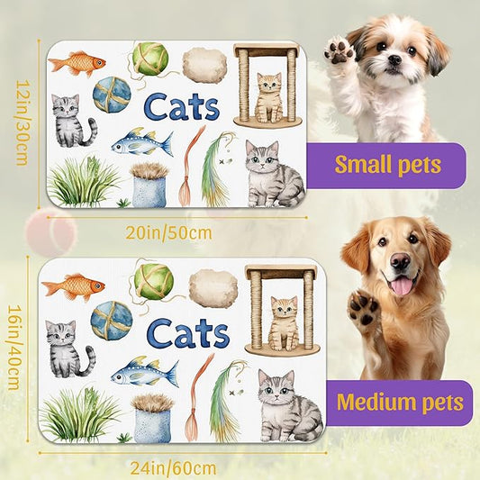 Cat Fun Pet Feeding Mat, Absorbent Bowl Pad for Dogs and Cats, Fast Dry, Non-Slip Back, Indoor Use – 16x24 Inch