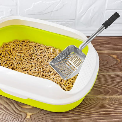 Hortsun 32 Inch Cat Litter Scooper Metal Long Handle with Cat Litter Scoop Holder Deep Kitty Sifter Shovel Detachable Stainless Steel Poop Sifter Scooper Caddy Kitty with Box(Gray)