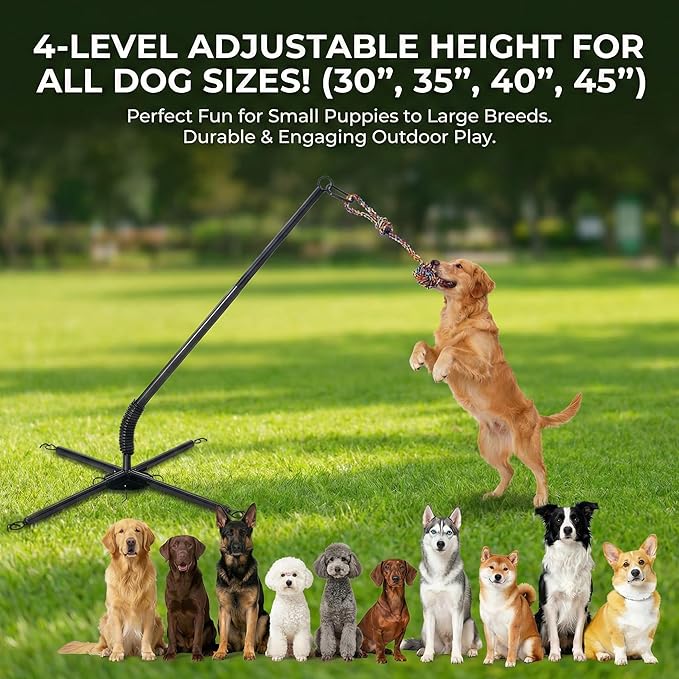 Tether Tug Outdoor Dog Toy, Interactive Exercise Game for Yard & Park with 3 Rope Toys for Tug of War, Pull Chase and Solo Play for Large Medium Small Dogs