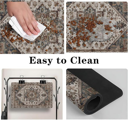 Dog Food Mats for Floors, Absorbent and Quick-Drying Pet Cat Food Mat,Anti-Fouling and Easy-to-Clean Pet Feeding Mat,Dog Bowl Mat for Messy Drinking Water Bowls.17 x32, Bohemia Style