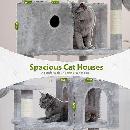 Tall Cat Tree, Large Cat Tower for Adult Cats, 80.7'' (205cm) Heavy-Duty Cat Tree House for Indoor Cats 20 lbs+ with Scratching Posts, 2 Top Perches/Condos, Hammcok, Light Gray GCT034W