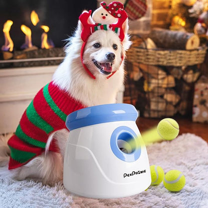 Pet Prime Automatic Dog Ball Thrower Launcher for Small and Medium Dogs, Interative Dog Fetch Machine with 3 Tennis Balls (2'') for Indoor/Outdoor Throwing Game Launch Distance 10-30ft