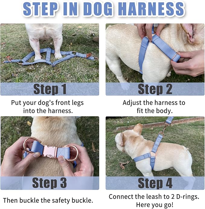 Soft Leather No Pull Dog Harness - Adjustable Step in Dog Harness with Rose Gold Heavy Duty Metal Buckle, Freedom Nylon Dog Halter Vests for Small Medium Large Dogs Easy Walking Training (Purple,S)