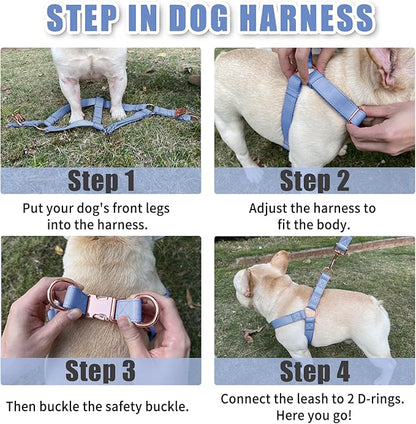Soft Leather No Pull Dog Harness - Adjustable Step in Dog Harness with Rose Gold Heavy Duty Metal Buckle, Freedom Nylon Dog Halter Vests for Small Medium Large Dogs Easy Walking Training (Purple,XS)