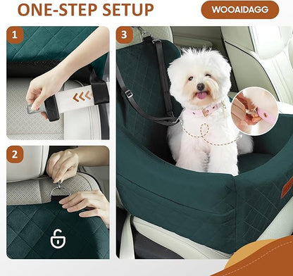 WOOAIDAGG Dog Car Seat for Medium Dogs, Pet Travel Bed with Seat Belt Channel, Fully Detachable and Washable, 3 Straps Easy to Install (Green)