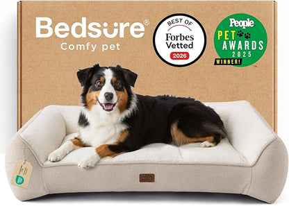 Bedsure SupportMax™ XL Pro Orthopedic Dog Beds Large Sized Dog - As Seen on TV Extra Thick Supportive Dogs Couch with Waterproof Washable Cover, Extra Large Comfort Pet Sofa with Soft Sherpa, Beige
