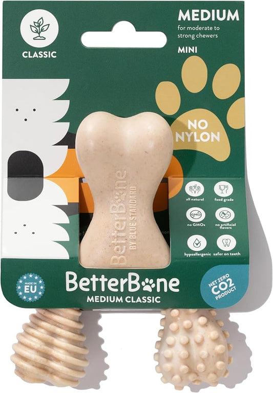 BetterBone - Medium Density - Ideal for Moderate to Strong Chewers - All-Natural, Nylon-Free Dog Chew Toys - Non-Toxic, Promotes Dental Health, Splinter-Resistant, Sustainably Made