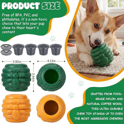 2 Pack Large Dog Toys for Aggressive Chewers, Dog Treat Dispensing Toy to Keep Them Busy, 2-in-1 Fillable Holder with 2 Cups and Food-Dispensing Lids for Large Medium (Yellow,Green)
